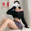 Fan Lei Lencería Sexy Suéter de Hombros Descubiertos Uniforme Conjunto de Tentación Uniforme Pijama de Deseo Puro para Mujer 02