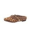 Chinelos Peludos de Salto Grosso para Mulheres para Usar Estilo Francês Bico Suave Meio Chinelo 2025 Novo Outono e Inverno Estampa de Leopardo Chinelos de Algodão