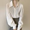 Camisa Retro Plisada de Manga Larga Estilo Sal Coreana 2026 para Mujer, Top Camisa Versátil de Nicho Elegante con Solapa Estilo Francés para Mujer