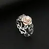 Huajie Exquisito Anillo de Flor de Plata 925 de Dos Tonos Oro Rosa Moda Flor Anillo de Propuesta Aniversario para Mujer