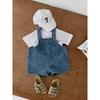 Conjunto de Mono con Camiseta para Niños Traje de Verano de Mezclilla con Pantalones Cortos para Niños Conjunto de Dos Piezas con Camiseta Blanca de Manga Corta