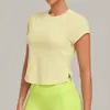 Ropa Deportiva Transfronteriza de Manga Corta para Yoga Dobladillo Suelto Cuello Redondo Camiseta Corta Ropa para Correr, Fitness y Yoga Cubierta 4925