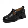 Zapatos Mary Jane de cuero genuino con tacón grueso marrón para mujer, nuevos mocasines de otoño 2026, zapatos casuales de cuero para mujer para ir al trabajo