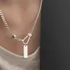 Cadena de Tanque Plata Brillante Placa con Letra Inglesa Collar Cuadrado para Mujer Nicho de Gama Alta Elegante Versátil Nuevos Accesorios