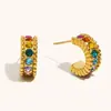 Pendientes Europeos y Americanos Transfronterizos Pequeños en Forma de C con Circonita Acero Inoxidable Chapado en Oro de 18 Quilates Elegantes de Nicho Lujo Accesible Pendientes Franceses Personalizados para Mujer