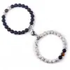 Amazon Transfronterizo Piedra Natural Piedra Volcánica Turquesa Yin-Yang Taiji Corona Pulsera Magnética para Pareja Pulsera de Cuentas