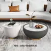Mesa de Café Redonda de Piedra, Lujo Ligero Estilo Moderno Italiano, Adecuada para Apartamentos Pequeños, Sala de Estar Minimalista, Combinación Creativa Popular para Uso Doméstico
