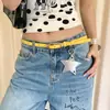Cinturón Amarillo Delgado Estilo Milenial Dopamina para Mujer Y2K Personalidad Hebilla Metálica Cinturón de Cuero Decorado con Accesorios de Cinturón para Jeans
