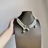 Memórias Barrocas - Memórias Barrocas Estilo Francês Brilhante Diamante Colar de Pérolas em Camadas Corrente de Clavícula para Banquete