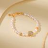 Yuebao Jewelry Plata de Ley S925 Chapada en Oro Perla de Agua Dulce Patrón de Aguamarina Estilo de Corte Francés Entrada de Lujo Pulsera