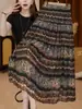 Nova Saia Longa Elegante Floral Vintage de Verão 2026 para Mulheres, Cintura Alta, Caimento Solto, Emagrecedora, Saia Evasê