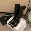 Botas Confortáveis de Salto Baixo até o Joelho 2026 Outono/Inverno Novo Estilo Abertura Inclinada Elegantes Jovens Botas Longas Fivela da Moda Botas Não Acima do Joelho