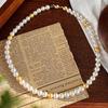 Luz Fuerte Blanco Frío Contraste Dorado Té Cristal Artificial Perla de Hogar Collar 8mm Cadena Básica Clavícula