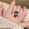 Anillo de Amor de Perlas Flocadas de Oso Naimeng para Mujer Otoño e Invierno Diseño de Nicho Anillo de Dibujos Animados Anillo de Alimentación de Cacao Caliente