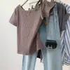 Dropshipping Verão Roxo Listrado Ombro a Ombro Manga Curta Feminino Slim-Fit Estilo Coreano Sexy Crop Top