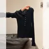 Camiseta Básica de Punto Suave de Manga Larga con Cuello Redondo Negra para Mujer 2025 Estilo Coreano Principios de Otoño Ajustada Top Interior