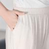 Calça de pernas largas de meia-idade feminina verão 2023 nova cintura alta drapeado plus size calça casual de verão mãe de algodão e calça de linho