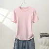 Camiseta de Manga Corta Fresca de Seda Helada de Verano para Mujer, Nueva Camiseta Versátil de Color Sólido de Manga Corta de Verano, Top Básico
