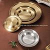 Estilo coreano de aço inoxidável placa de churrasco única camada dourada disco engrossado sobremesa prato buffet prato ocidental prato de churrasco