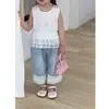 Camiseta de Verão Nova Princesa Fofa para Bebê Menina Crianças Verão Fresca Sem Mangas Versátil Camiseta Regata Branca
