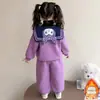 Moletom para Menina Manga Longa Conjunto com Plus Velvet Bebê Espessado Casual Gola Polo Conjunto de Duas Peças Roupas de Inverno Infantis