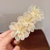 Nuevo Accesorio para el Cabello con Flor de Seda en la Parte Superior, Pasador Estilo Coreano para la Parte Trasera de la Cabeza, Accesorio para el Cabello con Pinza de Resorte, Pasador de Presión para el Cabello para Mujeres, Versión Coreana