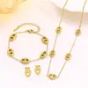 Nueva Moda Cadena para Clavícula con Forma Ovalada de Sol Pendientes de Nariz de Cerdo Huecos Simples Pulsera Collar Set de Acero Inoxidable para Mujeres