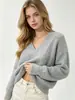 Venta al por mayor transfronteriza desde la fábrica de origen: Suéter de punto para mujer, cuello en V, de terciopelo de visón, para otoño e invierno, suave y acogedor, corte holgado, hombros caídos