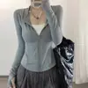 Ropa de Protección Solar de Seda de Hielo Gris para Mujer Verano 2026 Nueva Ropa de Protección Solar Ajustada Anti-UV Chaqueta Cardigan Fina para Exteriores