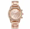 Popular Reloj Falso de Tres Ojos Geneva Moda Reloj con Banda de Acero Incrustado de Diamantes Set de Relojes de Cuarzo Geneva para Mujer