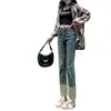 Jeans de cintura alta azul nicho nostálgico perna cigarrete para mulheres, novo estilo primavera/outono, calças cropped retas emagrecedoras para figuras em formato de pera