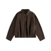 Chaqueta Bomber Retro Americana con Solapa para Hombre y Mujer Otoño Tendencia Marca Patchwork Chaqueta de Trabajo High Street Holgada Ropa Deportiva Top