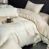 Conjunto de cama luxuoso e de alta qualidade para outono/inverno, espesso, 100% algodão, quatro peças, incluindo um lençol de algodão puro, uma fronha de colcha jacquard e uma colcha quente
