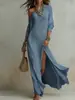 Vestido de punto plisado con abertura de manga larga elegante para mujer, sitio web independiente transfronterizo europeo y americano, verano 2026