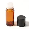 Botella dispensadora de aceite de ricino de vidrio ámbar de 50 ml, botella aplicadora roller de jade cristal rosa natural, botella aplicadora roller de cuarzo rosa