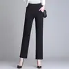 Calça Reta para Mulheres, Primavera, Outono e Inverno 2025 Novo Estilo, Tamanho Plus, Preto, Emagrecedora, Fluida, Cropped, Calça Social Casual