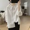 Nueva camisa de moda de otoño con cuello de muñeca para mujer, elegante camisa de algodón para mujeres petite, camisa que disimula el abdomen