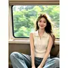 Moda estilo coreano Camisola de punto con cuello polo para mujer, capa interior de alta gama, camiseta sin mangas, suéter exterior