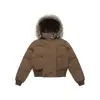 Chaqueta de Plumón Corta Estilo Americano de Pato Blanco con Botonadura Diagonal Corte Limpio Parka Abrigo Cálido con Cuello de Piel Desmontable