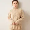 Suéter de cachemira de cuello alto para mujer, color liso, tejido grueso de cinco hilos, suéter de capa base, blanco, talla única, diseño ondulado