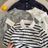 Camisa Polo Infantil para Meninos, Nova Blusa Listrada de Outono para Bebês e Crianças Pequenas, Camiseta Base Tendência Ursinho para Meninas, Fashion