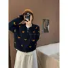 Suéter jacquard com padrão de coração estilo coreano para mulheres, jaqueta cardigã de outono com zíper duplo e gola redonda, modelagem solta