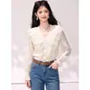 Nueva Camisa de Moda Francesa Otoño 2026 con Volantes, Patchwork y Cuello en V de Manga Larga para Mujer