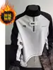 Sudadera de Polar con Cremallera y Cuello Polo, Bloques de Color Retro Americano, Diseño Preppy y Estilo Único de Manga Larga