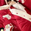 Algodão de Fibra Longa Desenho de Cavalo Cartoon Conjunto de Três Peças Infantil Algodão Puro Novo Roupa de Cama de Casamento Conjunto de Quatro Peças