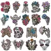 Estilo Escuro Rosa Caveira Bordado Estrutura de Osso Flor de Mão Tecido Patch Jaqueta Jeans Patch Decorativo Termocolante