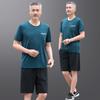 Roupa esportiva para pai Verão Seda de Gelo Manga Curta Shorts Secagem Rápida Casual Roupa de Corrida para Meia-idade e Idosos Conjunto de Duas Peças de Verão