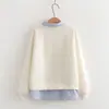 Sudadera de Estilo Universitario Dulce Japonés con Bolsillo, Cuadros y Bordado de Gato para Estudiantes Femeninas, Top Casual Falso de Dos Piezas