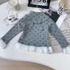 Blusas Femininas com Manga Flare, Novos Estilos de Primavera e Outono, Camisetas Básicas Doces de Renda com Laço e Bolinhas