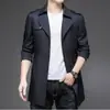 Exclusivo para vendas transfronteiriças: Casaco trench coat masculino M-7XL para primavera e outono, comprimento médio, com gola de terno e cinto, estilo coreano, slim fit, trench coat jovem para homens